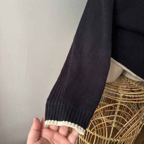 Y2K Cotton Blue Nevada Sweater | Vintage Preppy Ribbed V-neck Knit - Picture 2 of 5